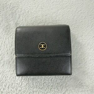 Chanel Mini Coco Button Trifold Black Calfskin Leather Wallet Embroidered